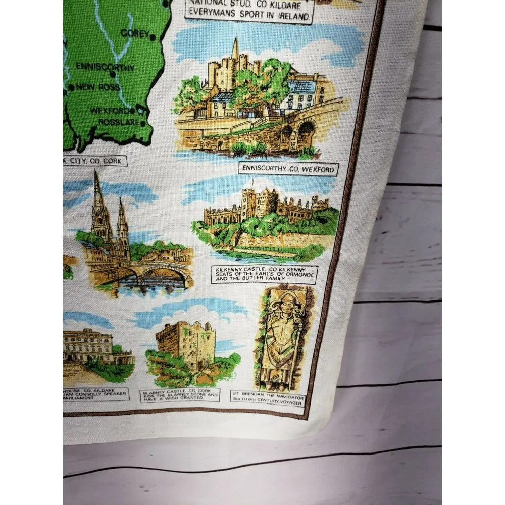 Vintage Scenic Ireland‎ Decorative Map Of Ireland Tea Towel